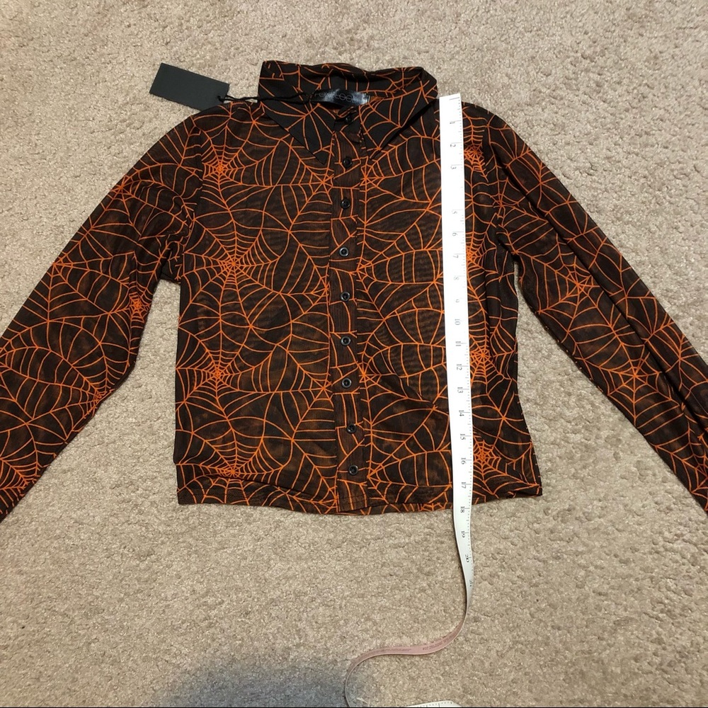 Foxblood Cobweb Mesh Button Up Top black orange - Picture 7 of 9